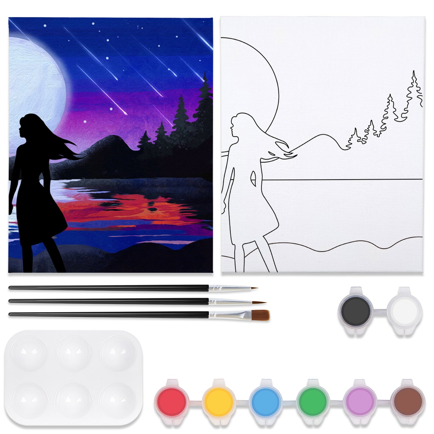 Starry Night Couple Paint Party Kits Pre Drawn Canvas Paint and Sip for Adults