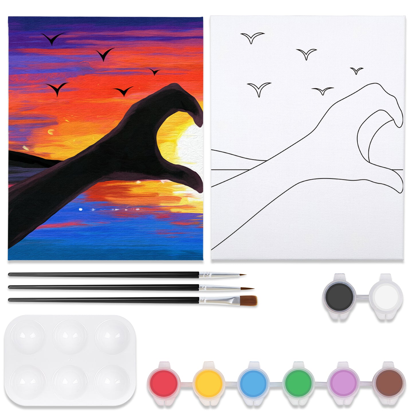 Sunset Heart Paint Party Kits Pre Drawn Canvas Paint and Sip for Adults
