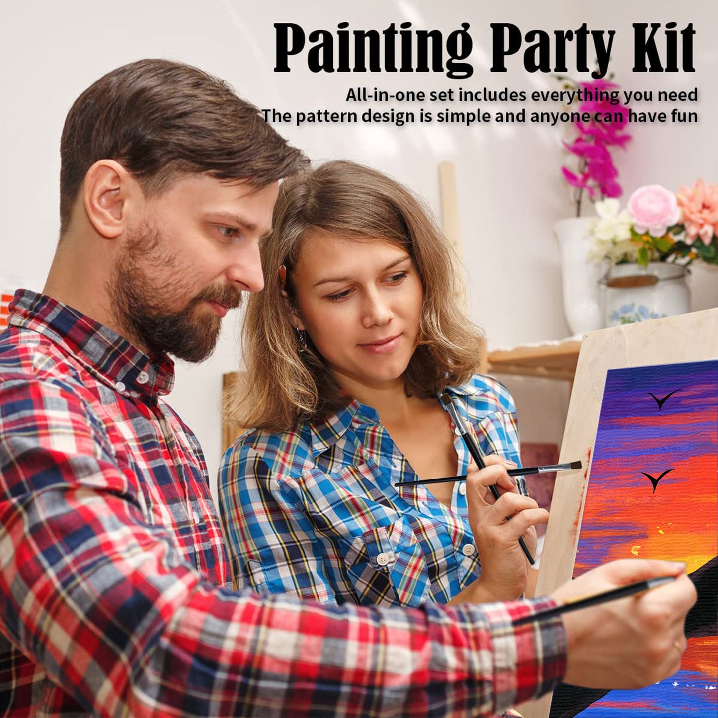 Sunset Heart Paint Party Kits Pre Drawn Canvas Paint and Sip for Adults