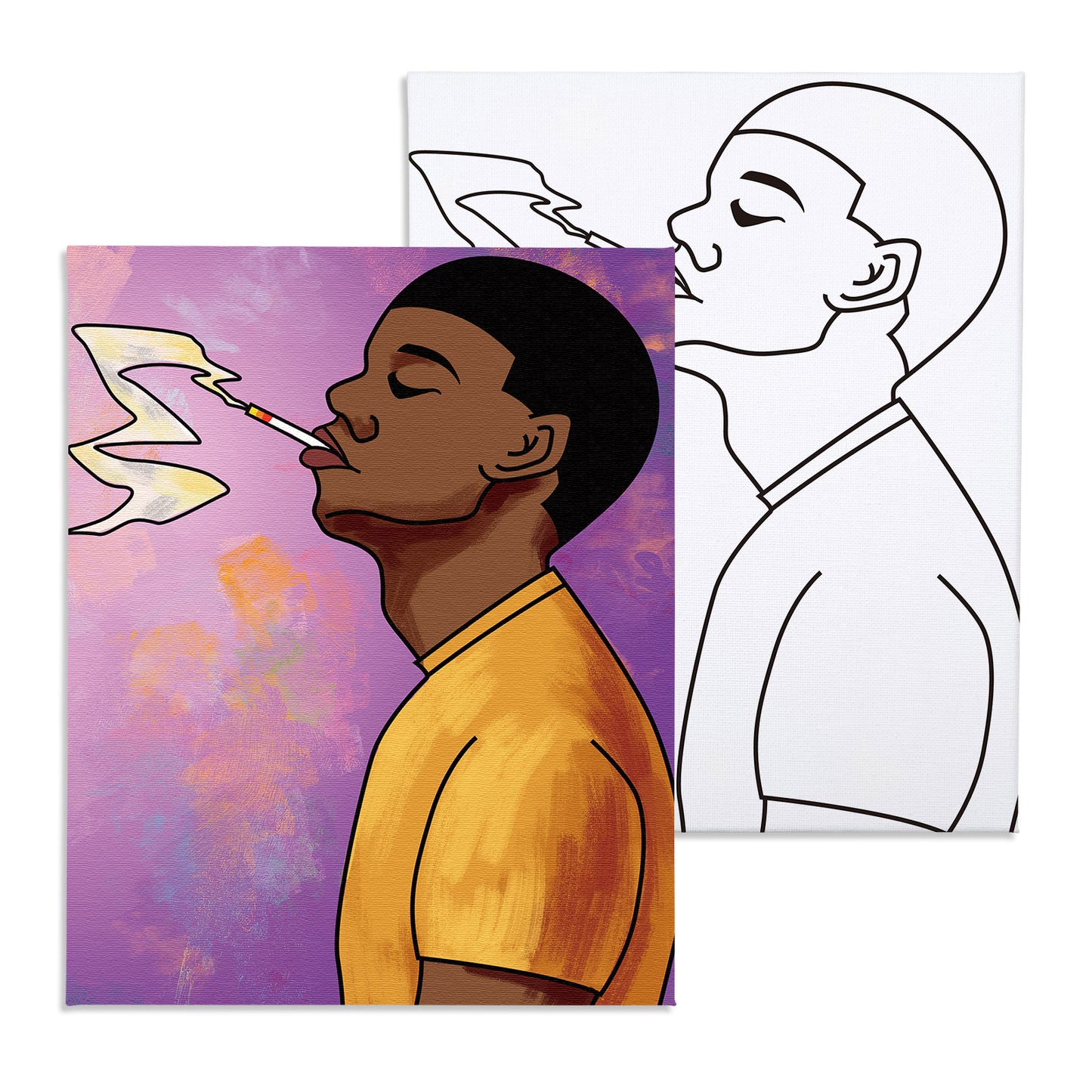 African American Boy Paint Party Kits Pre Drawn Canvas Paint and Sip for Adults