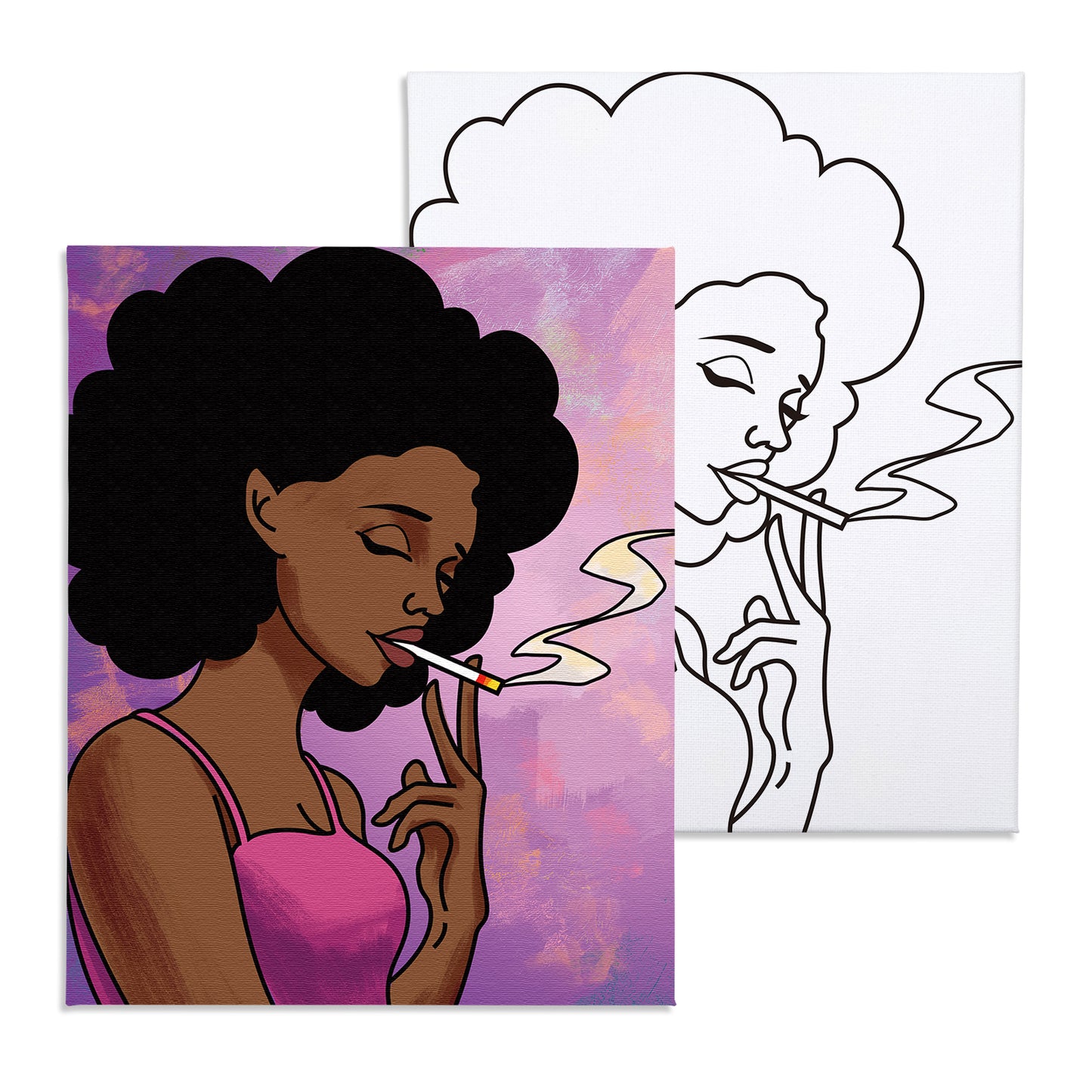 African American Girl Paint Party Kits Pre Drawn Canvas Paint and Sip for Adults