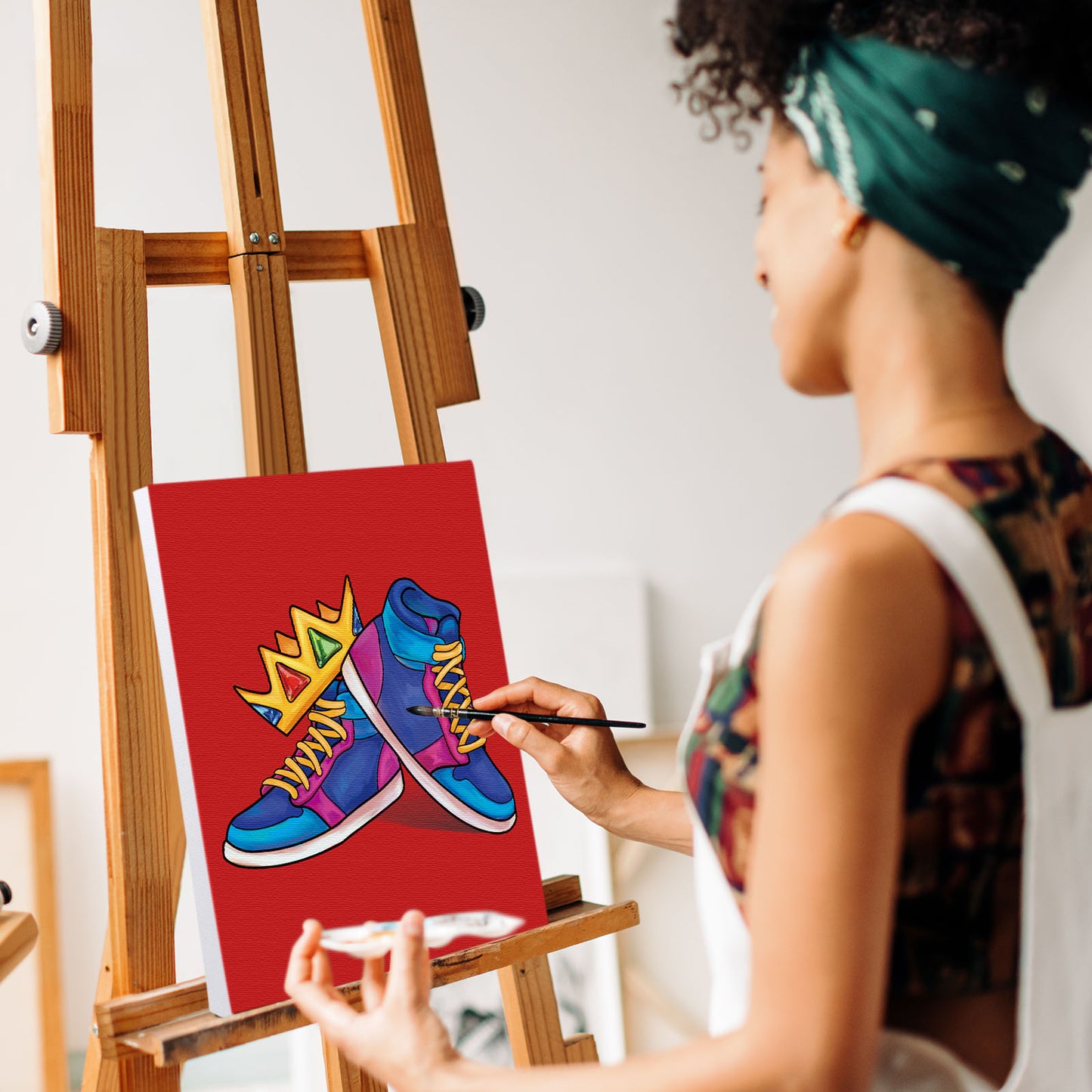 Crown Sneakers Paint Party Kits Pre Drawn Canvas Paint and Sip for Adults