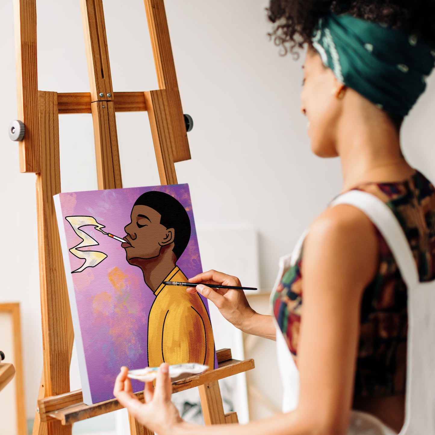 African American Boy Paint Party Kits Pre Drawn Canvas Paint and Sip for Adults