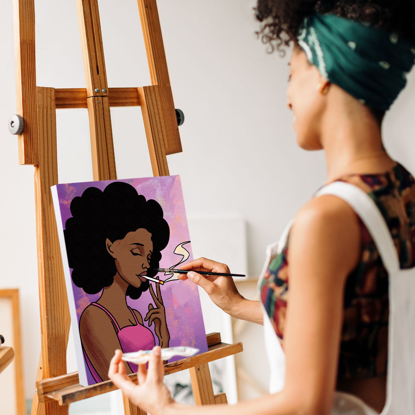 African American Girl Paint Party Kits Pre Drawn Canvas Paint and Sip for Adults
