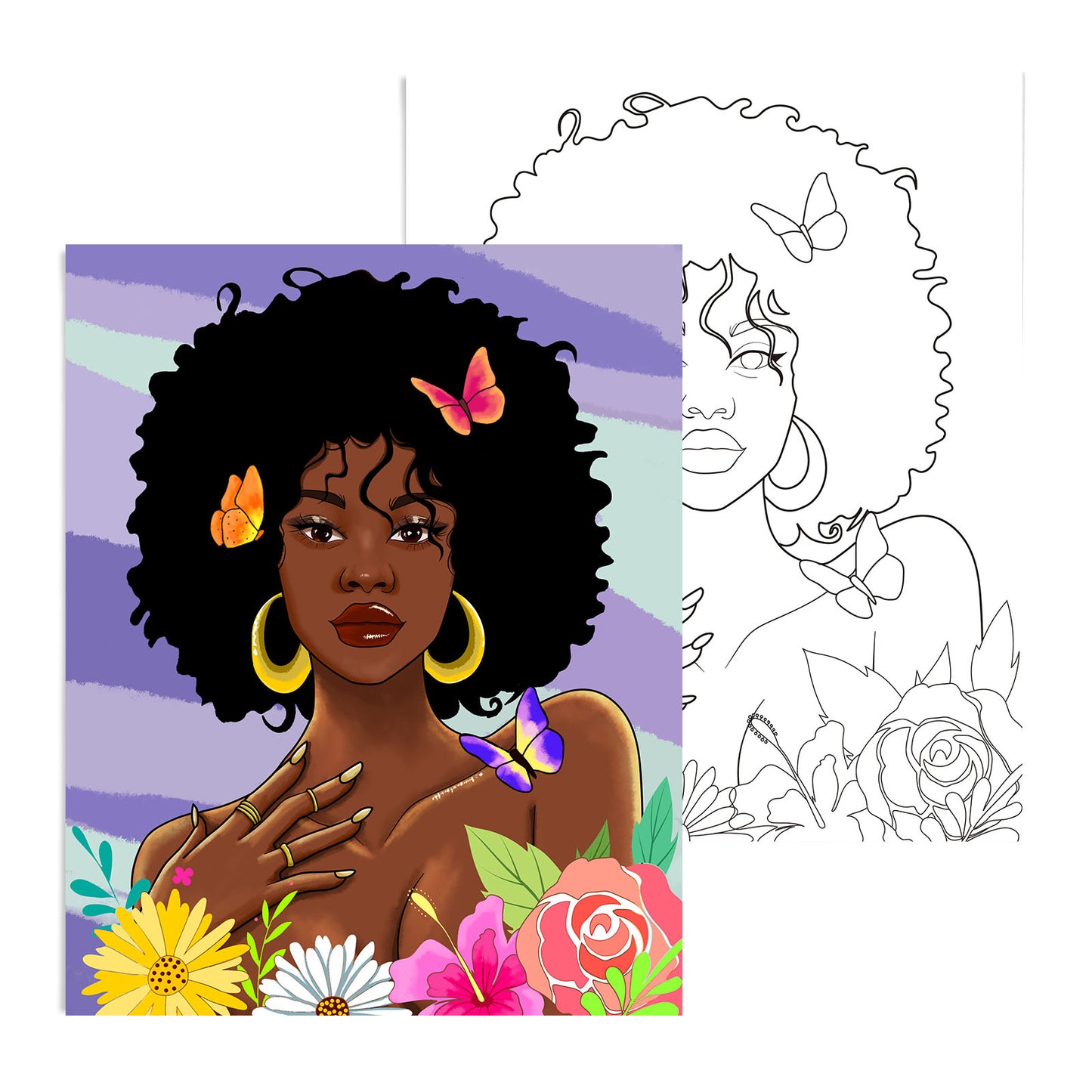 African American Women Flowers Paint Party Kits Pre Drawn Canvas Paint and Sip for Adults