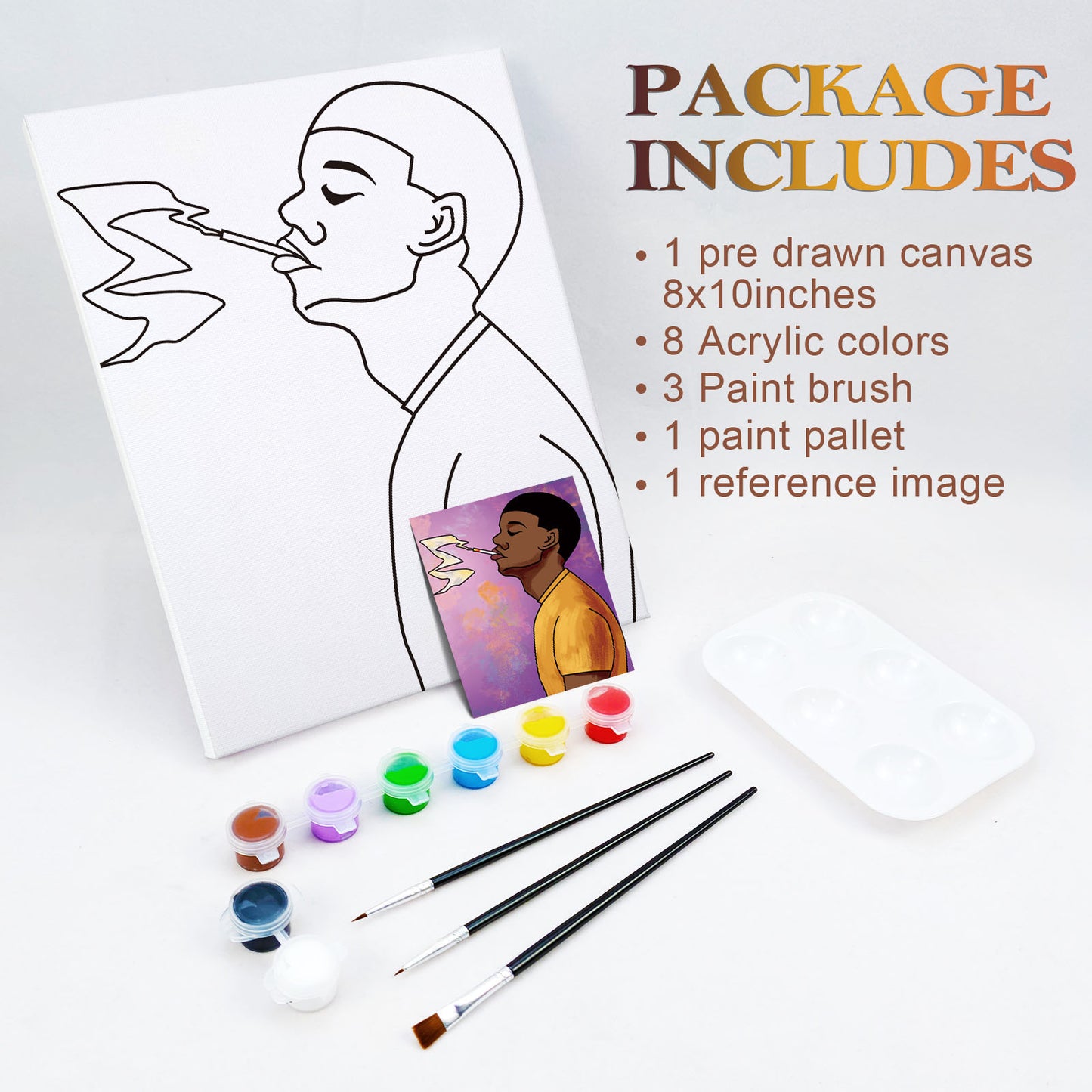African American Boy Paint Party Kits Pre Drawn Canvas Paint and Sip for Adults