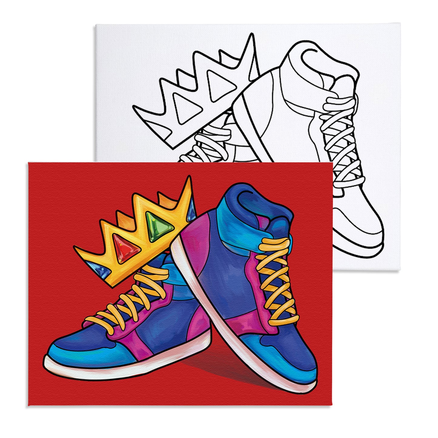Crown Sneakers Paint Party Kits Pre Drawn Canvas Paint and Sip for Adults