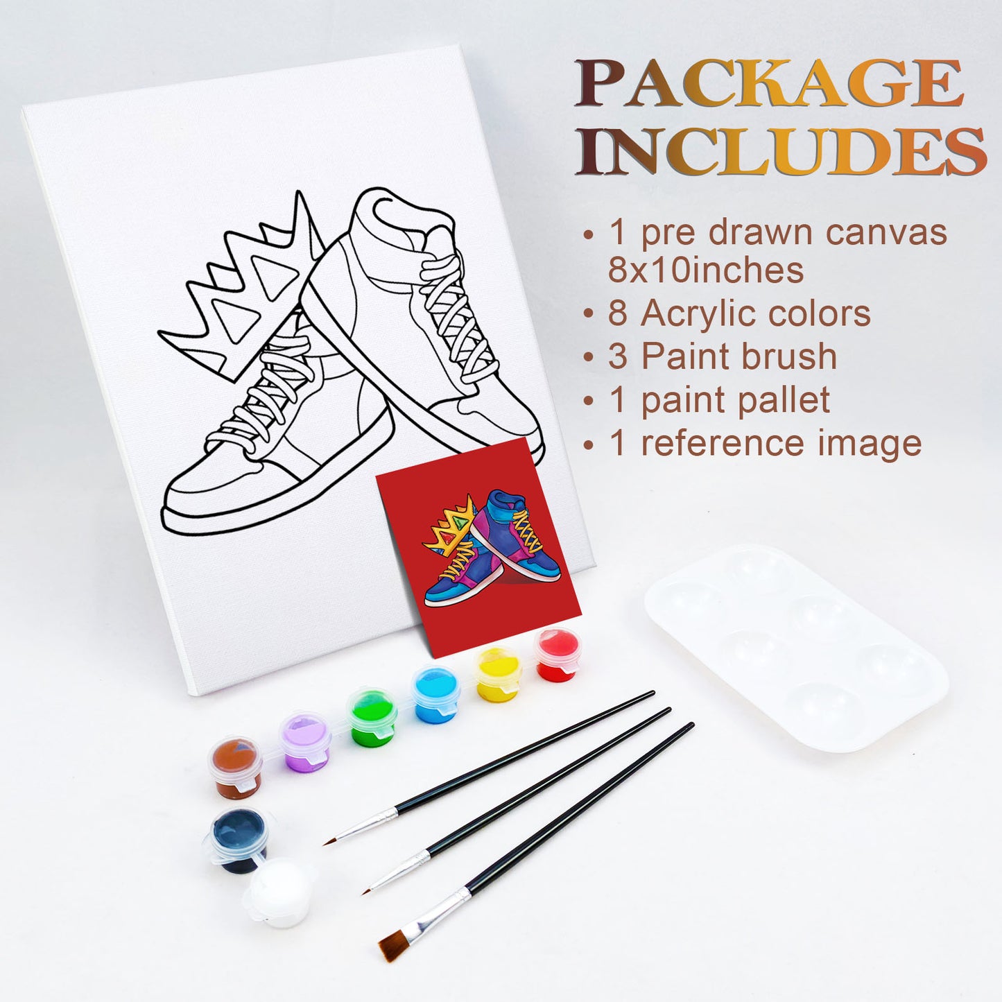 Crown Sneakers Paint Party Kits Pre Drawn Canvas Paint and Sip for Adults