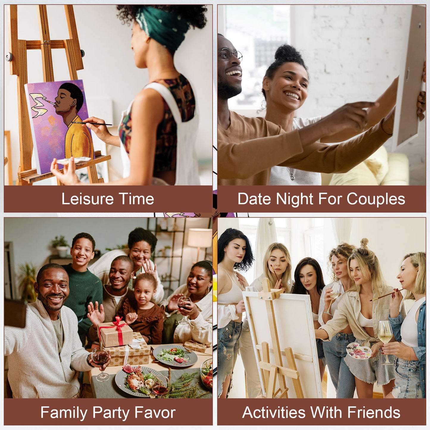 African American Boy Paint Party Kits Pre Drawn Canvas Paint and Sip for Adults