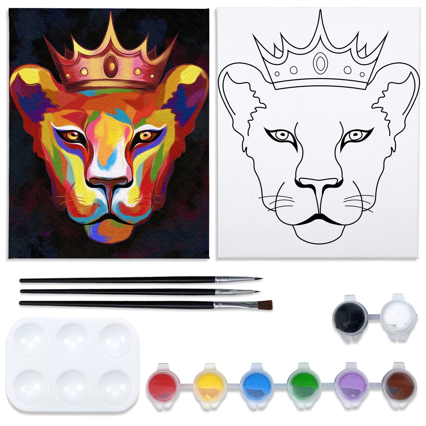 Lion Queen Paint Party Kits Pre Drawn Canvas Paint and Sip for Adults