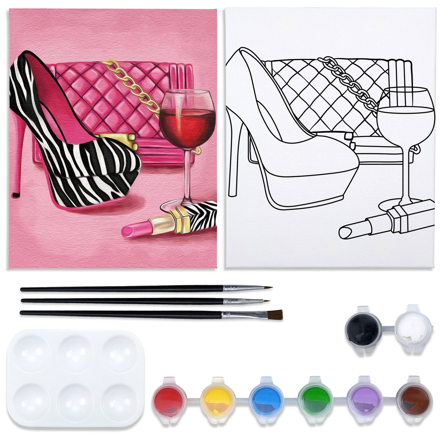 Heels and Bag Paint Party Kits Pre Drawn Canvas Paint and Sip for Adults
