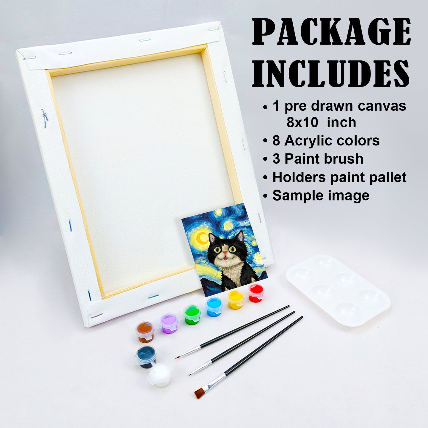The Starry Sky Cat Paint Party Kits Pre Drawn Canvas Paint and Sip for Adults