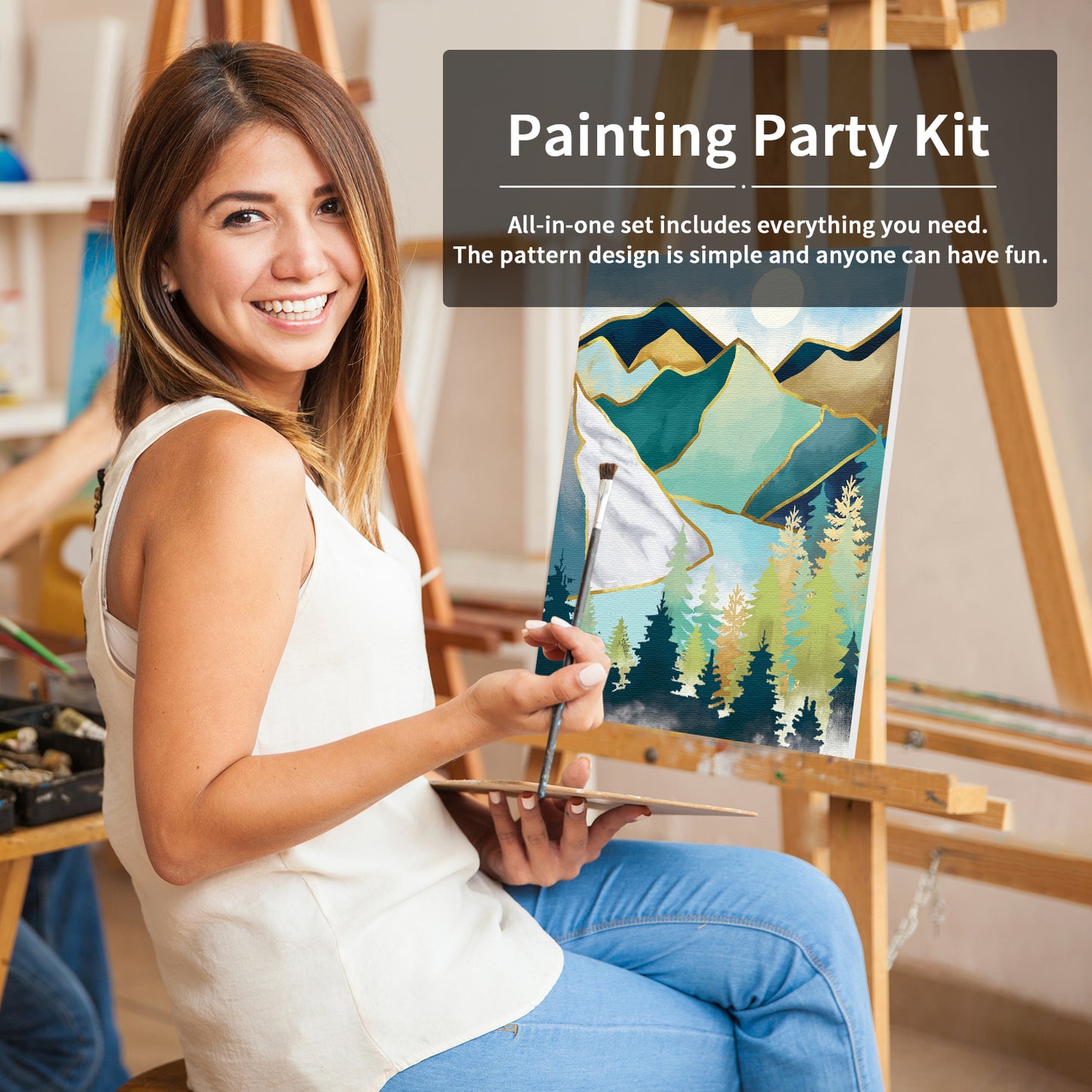 Moon Night Paint Party Kits Pre Drawn Canvas Paint and Sip for Adults