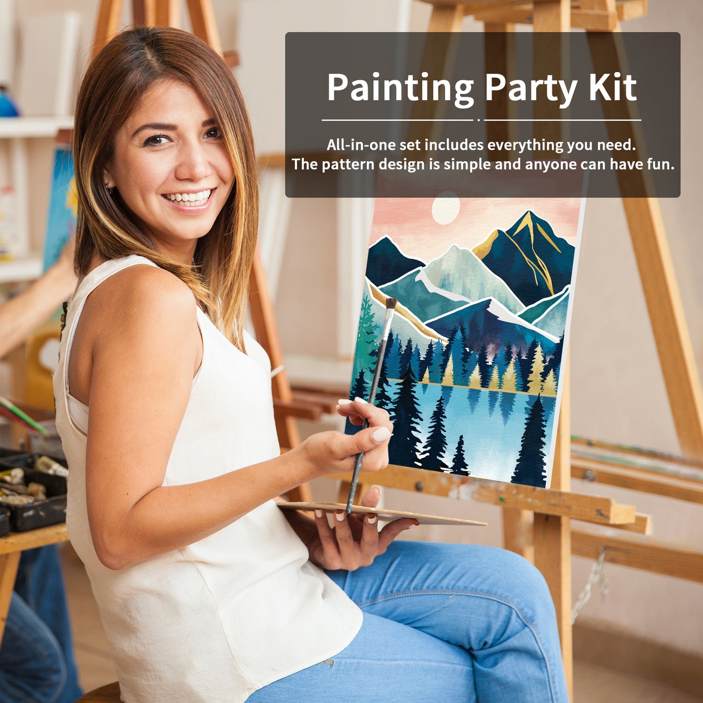Moon Night Paint Party Kits Pre Drawn Canvas Paint and Sip for Adults
