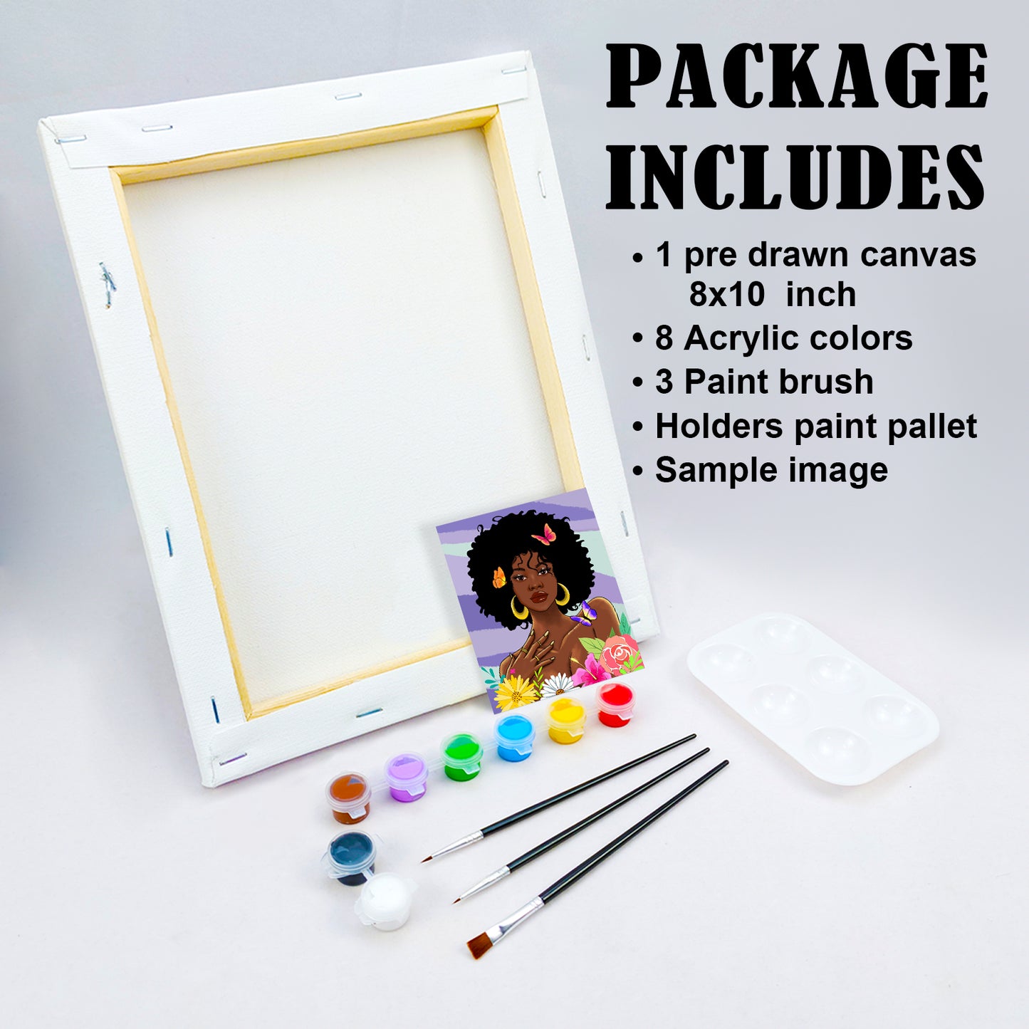 African American Women Flowers Paint Party Kits Pre Drawn Canvas Paint and Sip for Adults