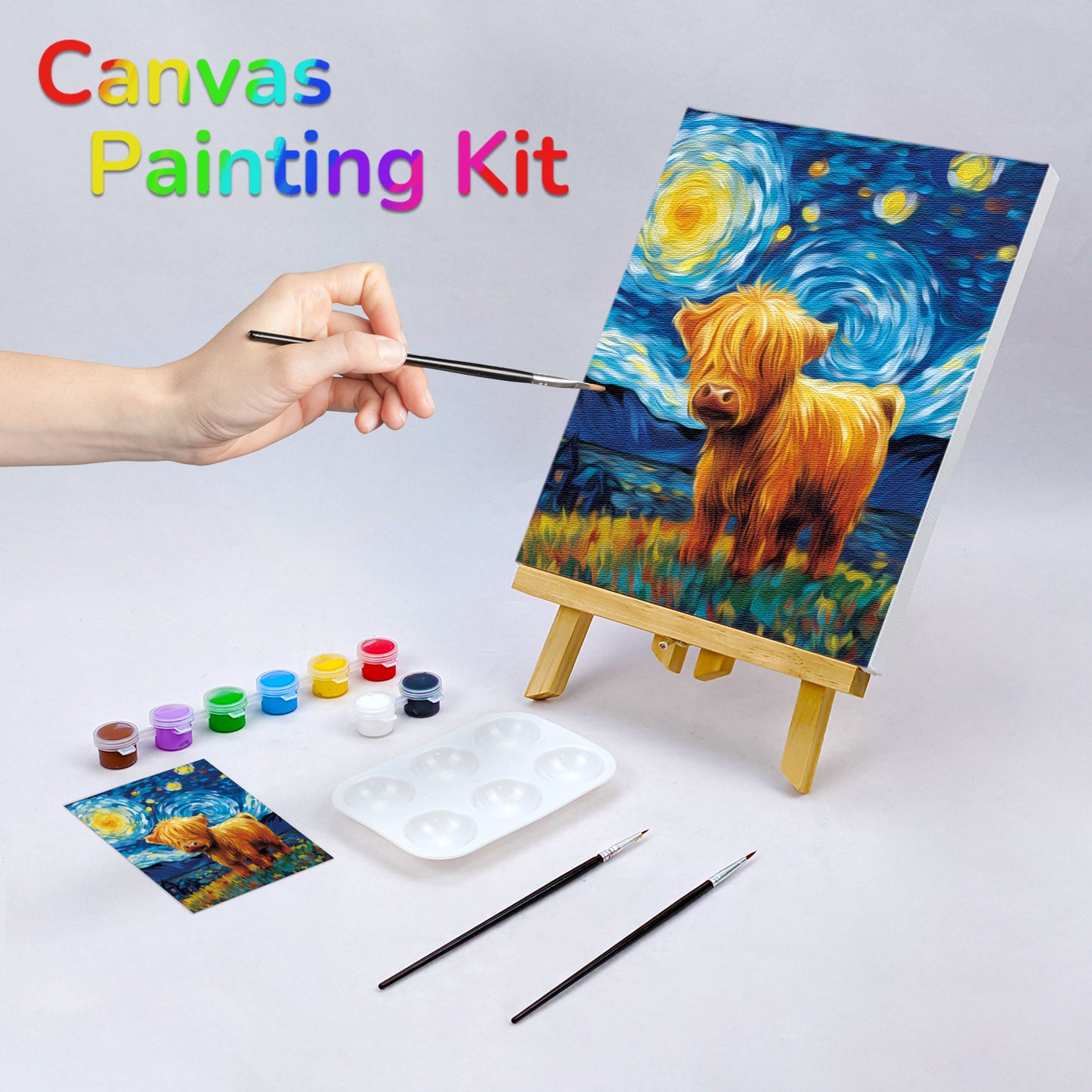 Starry Sky Highland Cow Paint Party Kits Pre Drawn Canvas Paint and Sip for Adults