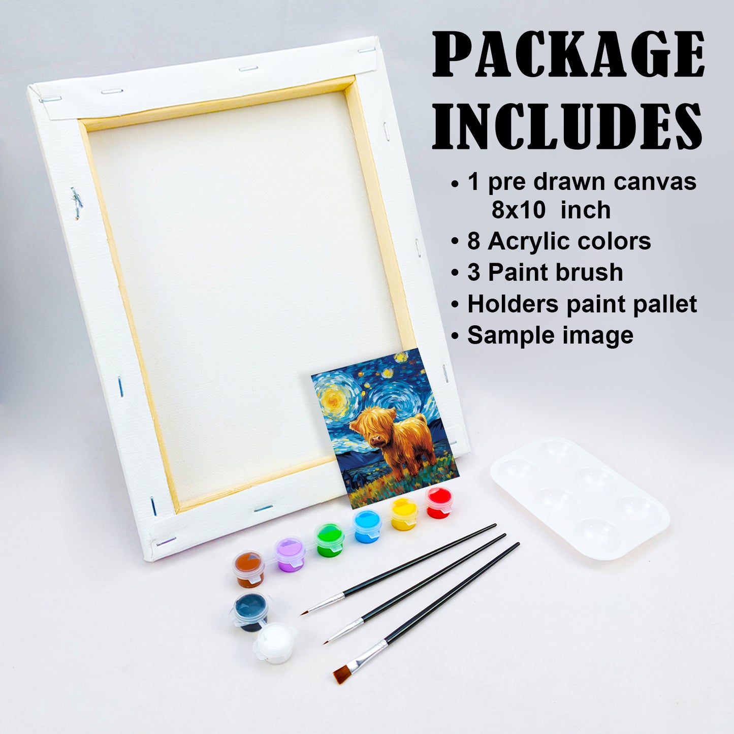Starry Sky Highland Cow Paint Party Kits Pre Drawn Canvas Paint and Sip for Adults