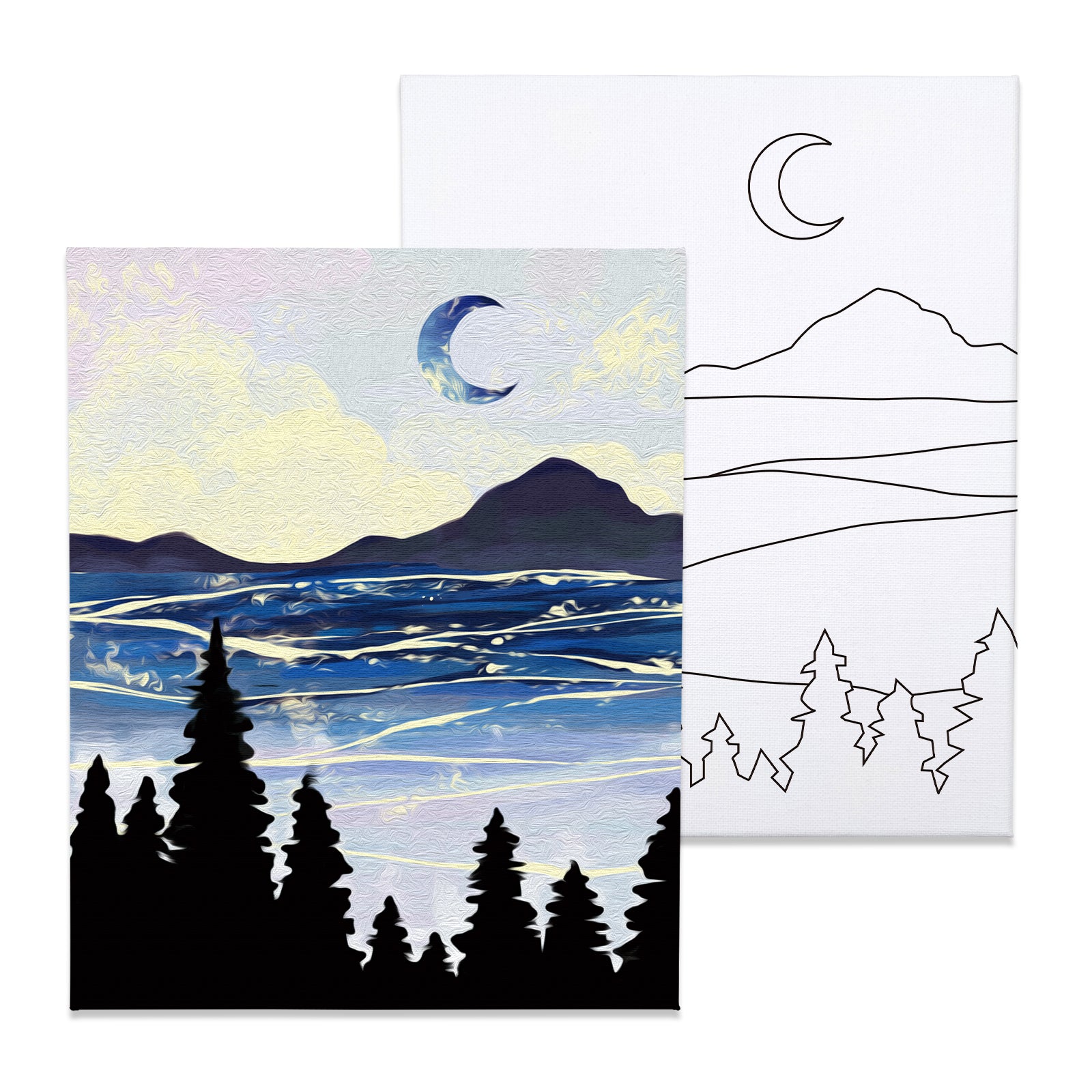 Moonlit Night Paint Party Kits Pre Drawn Canvas Paint and Sip for Adul