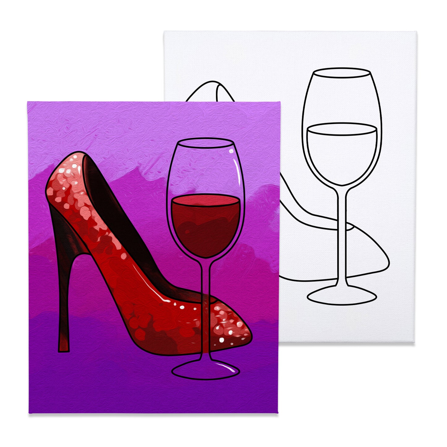 Heels and Wine Glasses Paint Party Kits Pre Drawn Canvas Paint and Sip for Adults