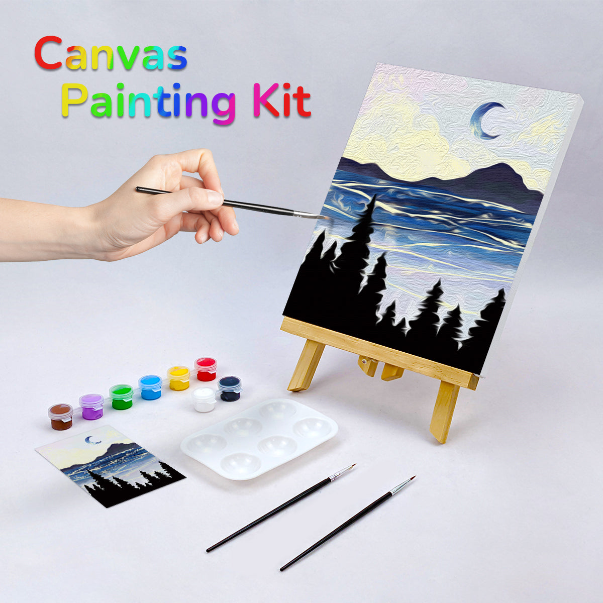 Moonlit Night Paint Party Kits Pre Drawn Canvas Paint and Sip for Adults