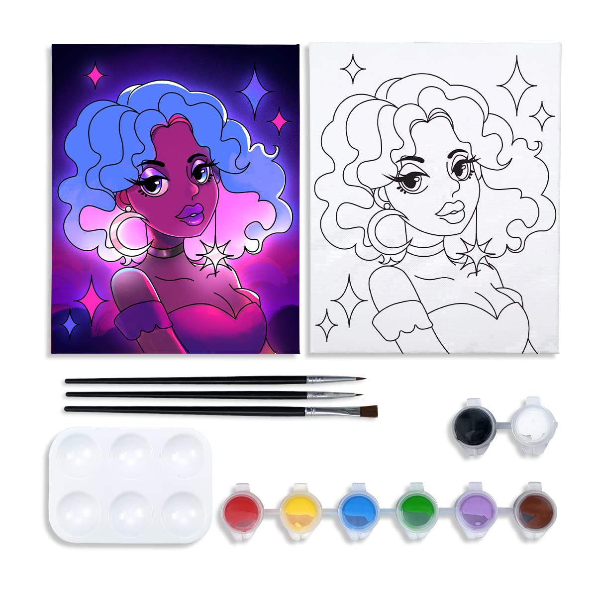 Starry Girl Paint Party Kits Pre Drawn Canvas Paint and Sip for Adults