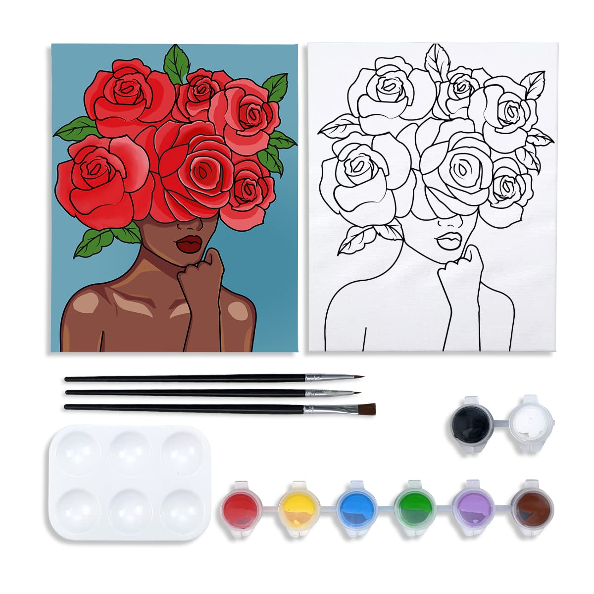 Flower Girl Paint Party Kits Pre Drawn Canvas Paint and Sip for Adults
