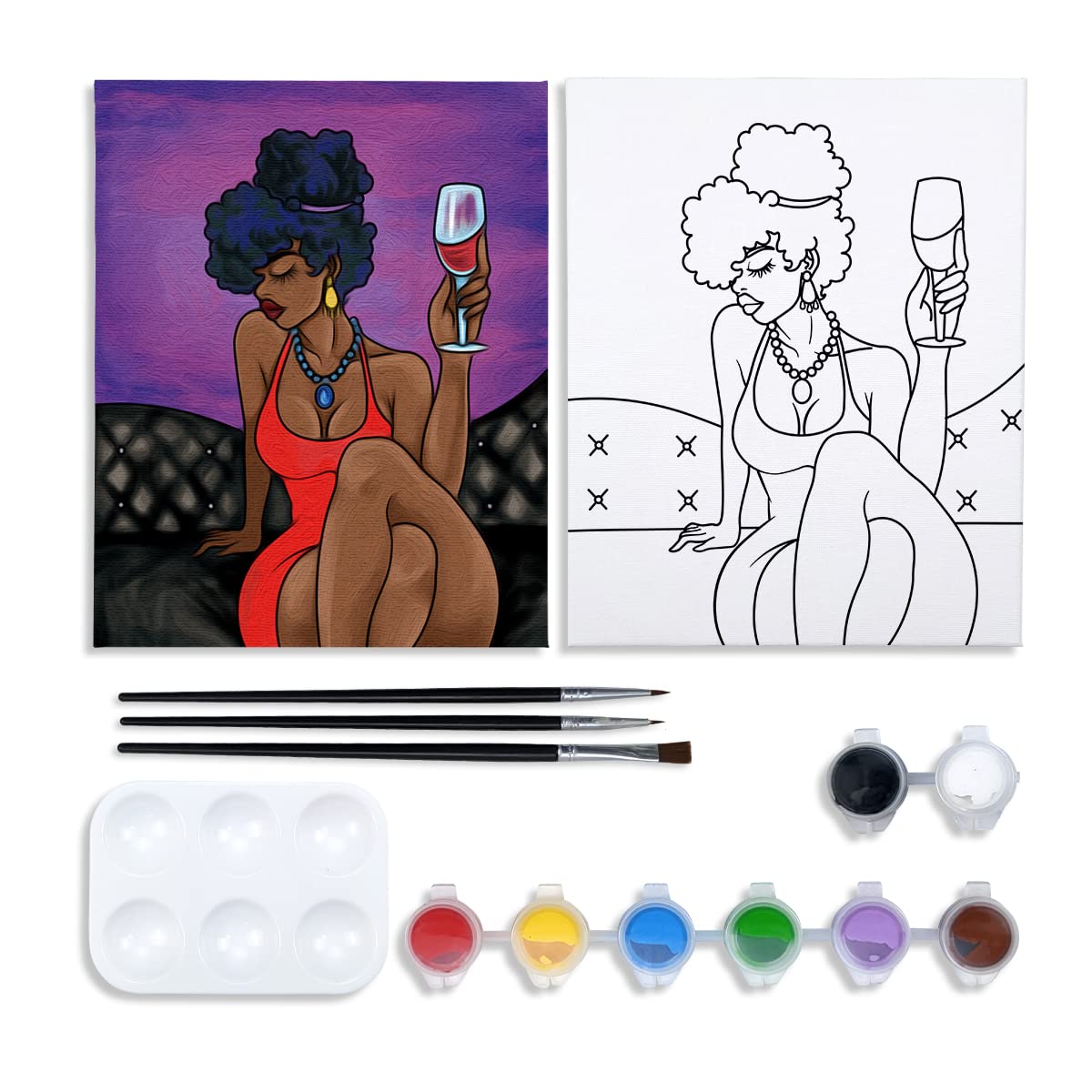 Chic Girl Paint Party Kits Pre Drawn Canvas Paint and Sip for Adults