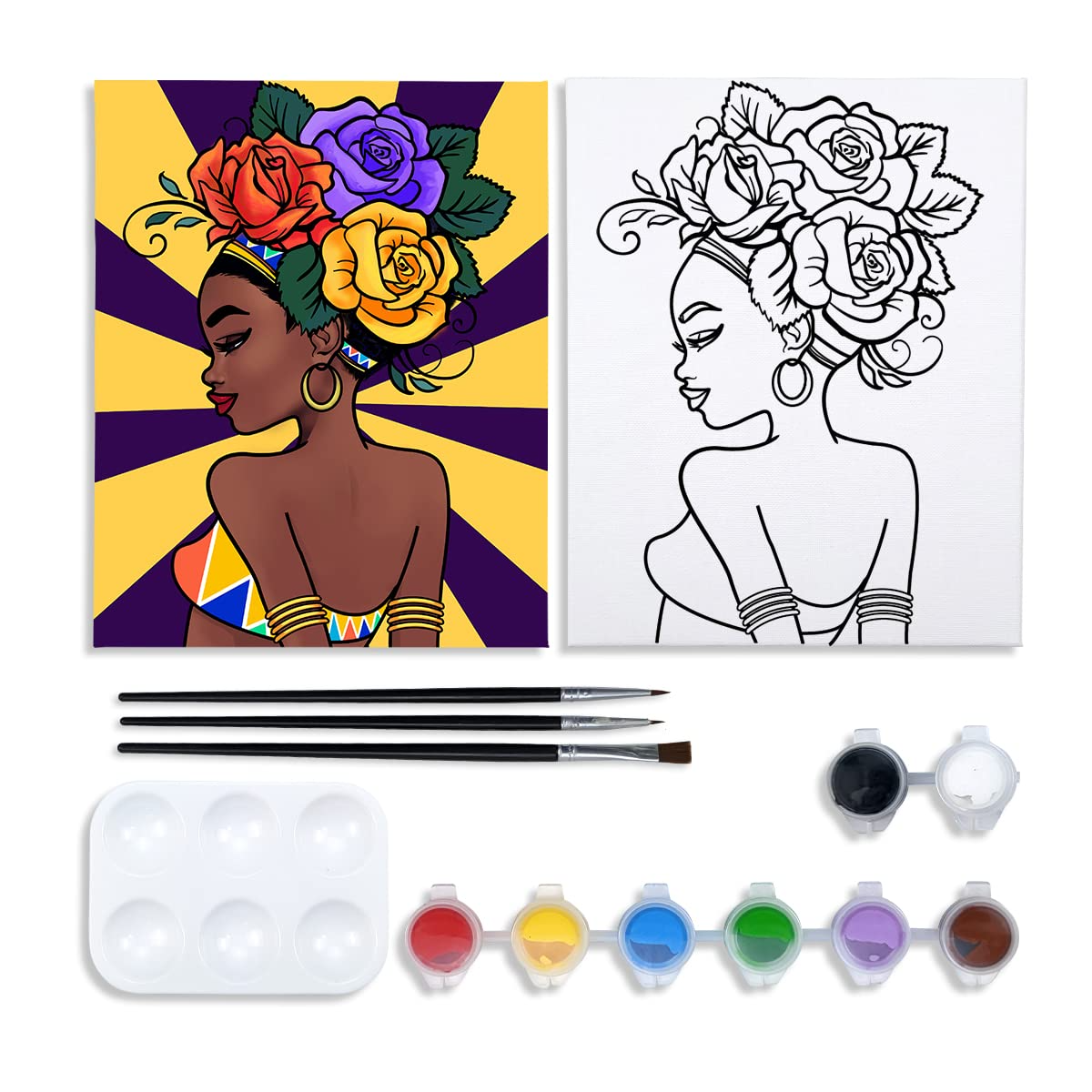 Flower Girl Paint Party Kits Pre Drawn Canvas Paint and Sip for Adults