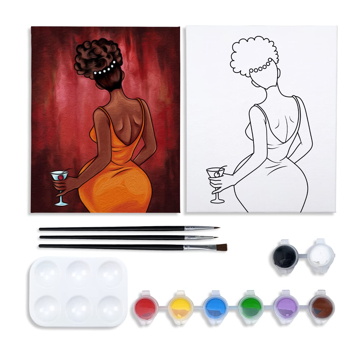 Chic Girl Paint Party Kits Pre Drawn Canvas Paint and Sip for Adults