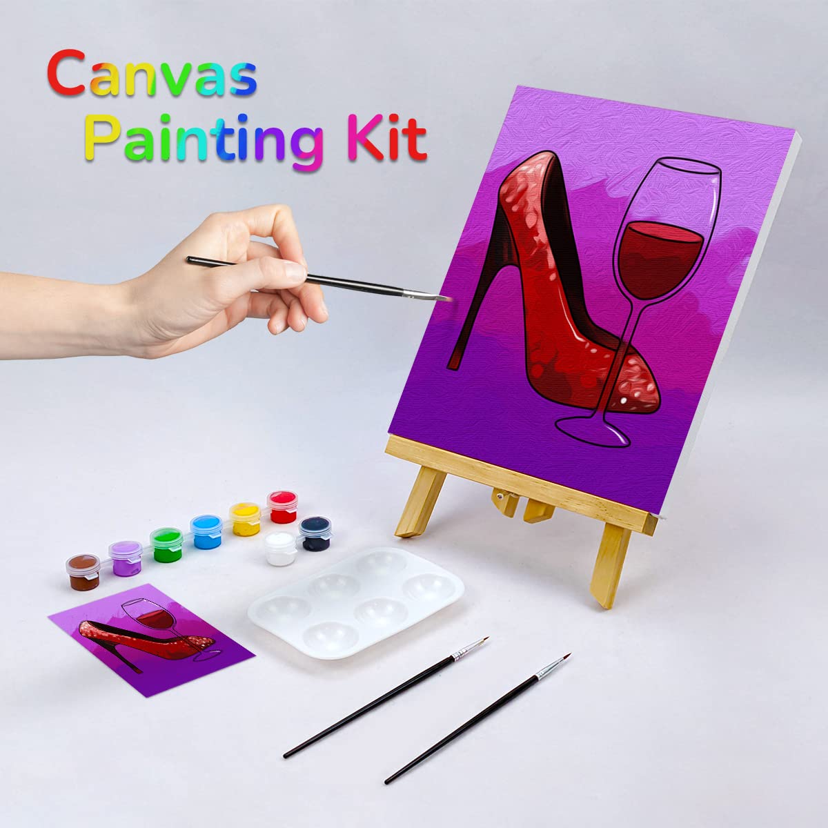 Heels and Wine Glasses Paint Party Kits Pre Drawn Canvas Paint and Sip for Adults