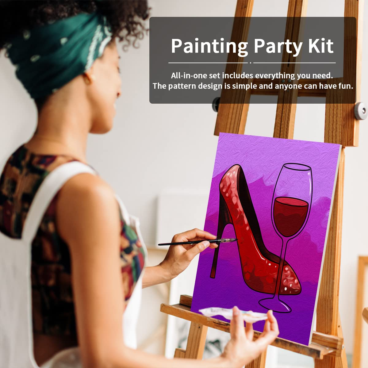 Heels and Wine Glasses Paint Party Kits Pre Drawn Canvas Paint and Sip for Adults