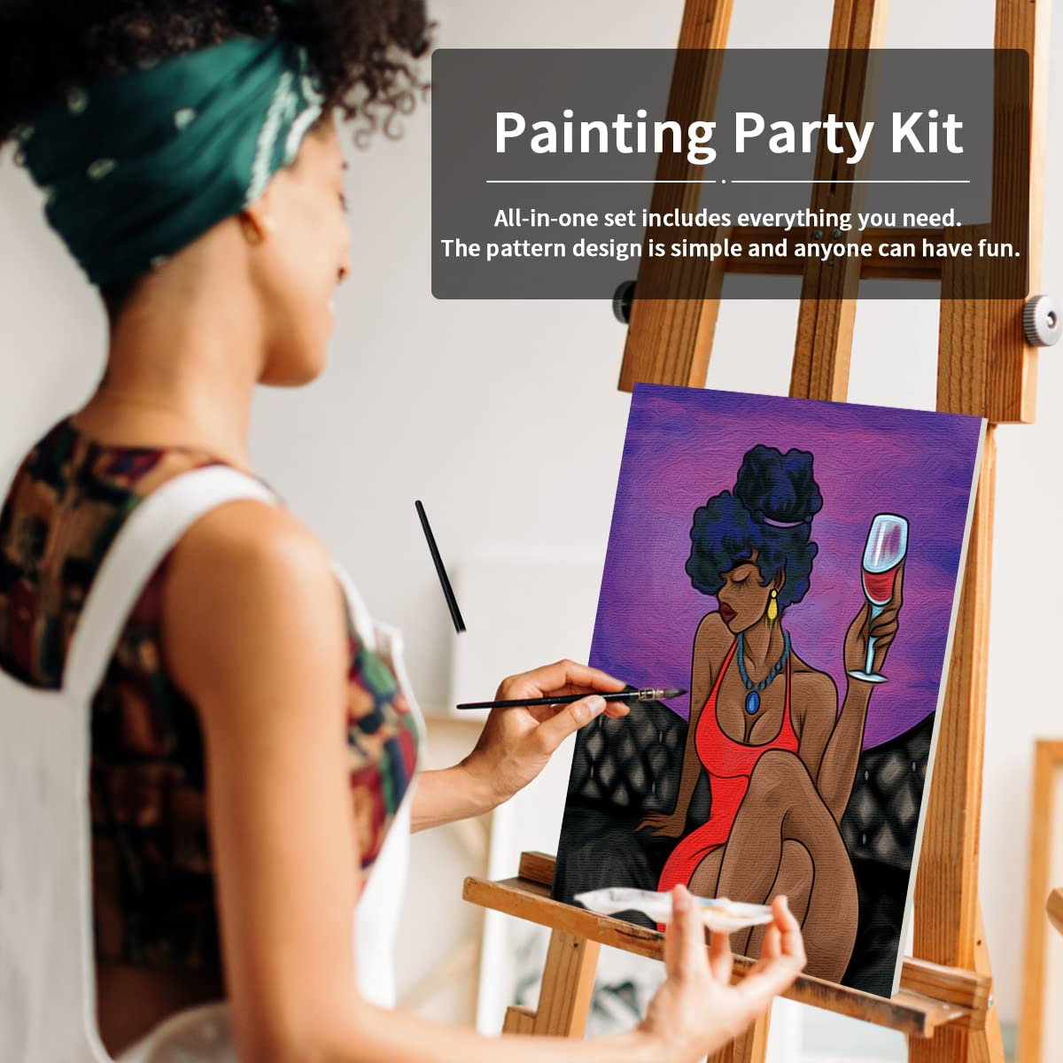 Chic Girl Paint Party Kits Pre Drawn Canvas Paint and Sip for Adults