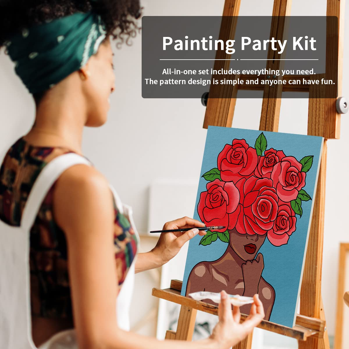 Flower Girl Paint Party Kits Pre Drawn Canvas Paint and Sip for Adults