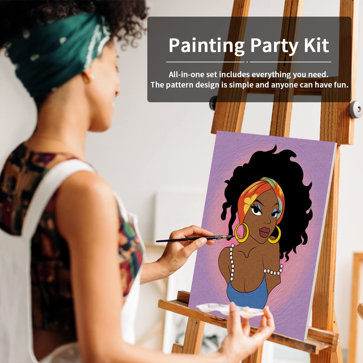 Afro Queen Paint Party Kits Pre Drawn Canvas Paint and Sip for Adults