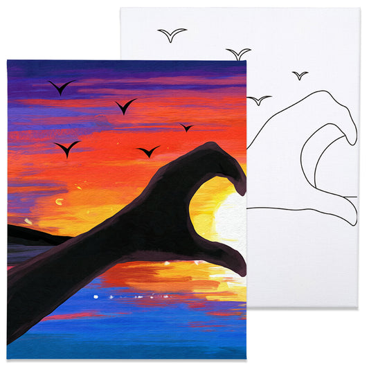 Sunset Heart Paint Party Kits Pre Drawn Canvas Paint and Sip for Adults