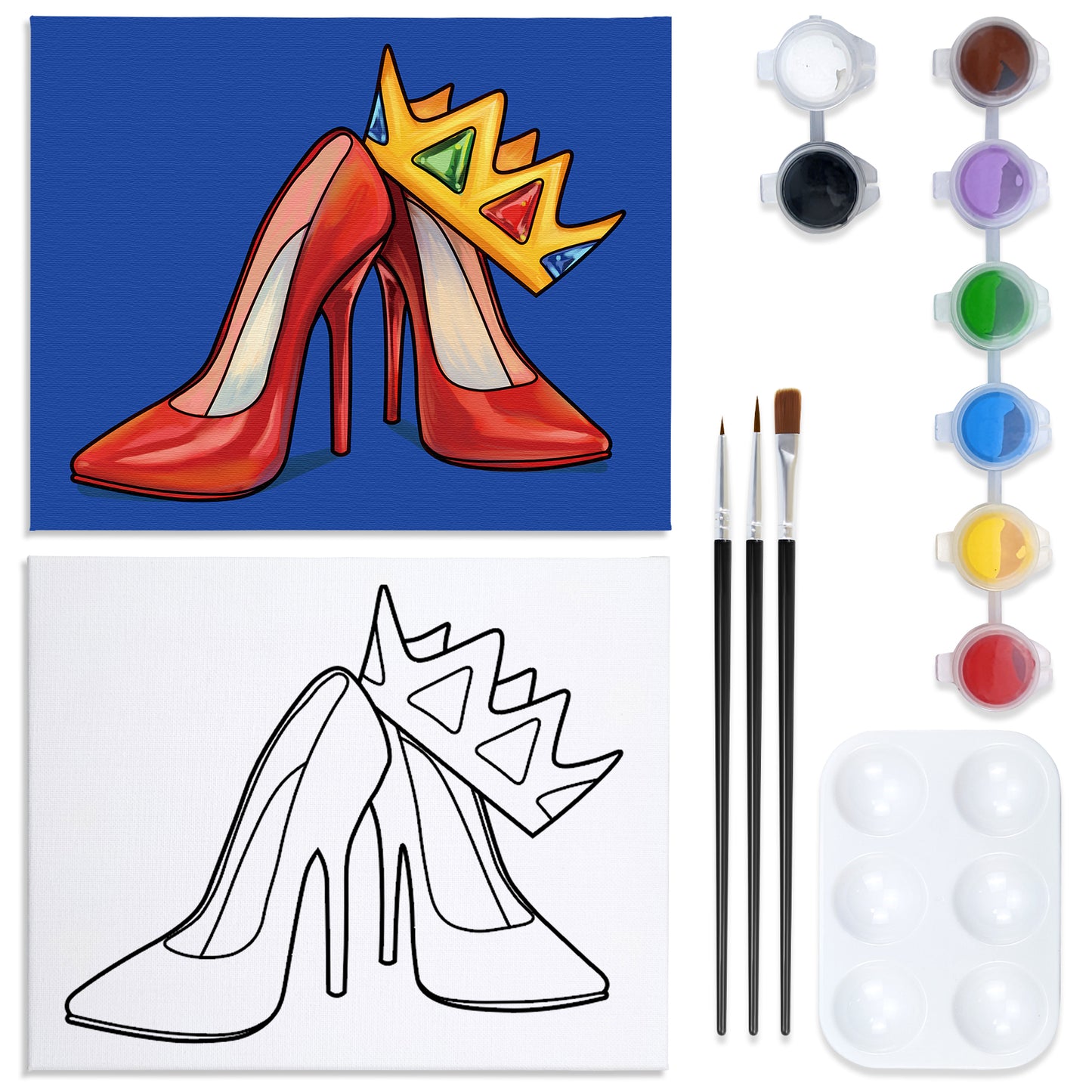 High Heel and Crown Paint Party Kits Pre Drawn Canvas Paint and Sip for Adults