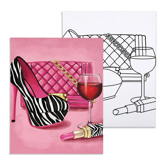 Heels and Bag Paint Party Kits Pre Drawn Canvas Paint and Sip for Adults