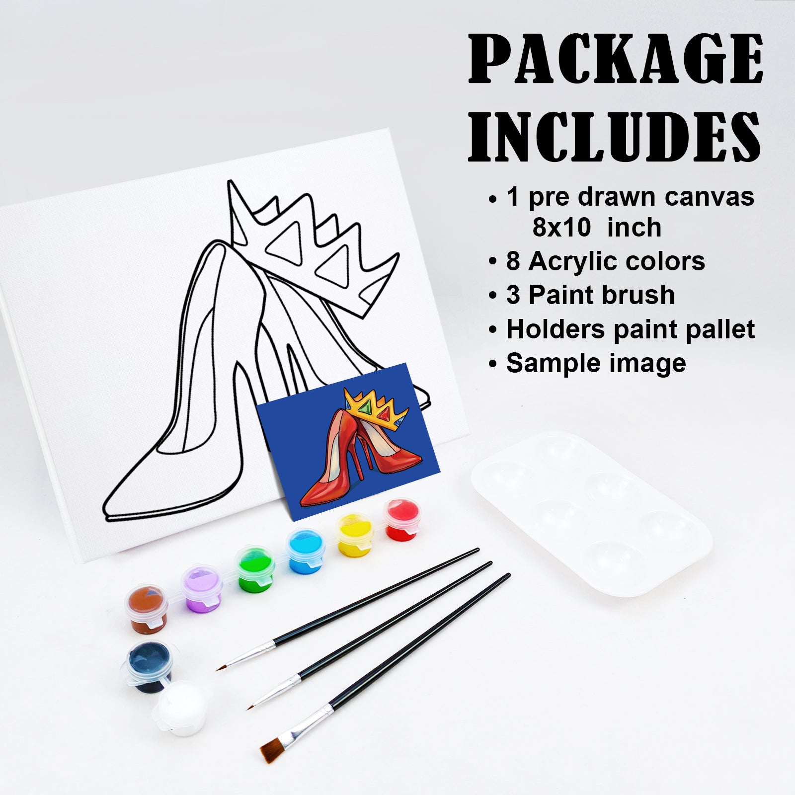 VOCHIC Canvas Painting Kit Pre Drawn Canvas for Painting for Adults Party  Kits Paint and Sip Party Supplies 8x10 Canvas to Paint 8 Acrylic Colors,3  Brush,1 Pallet Paint Art Set 