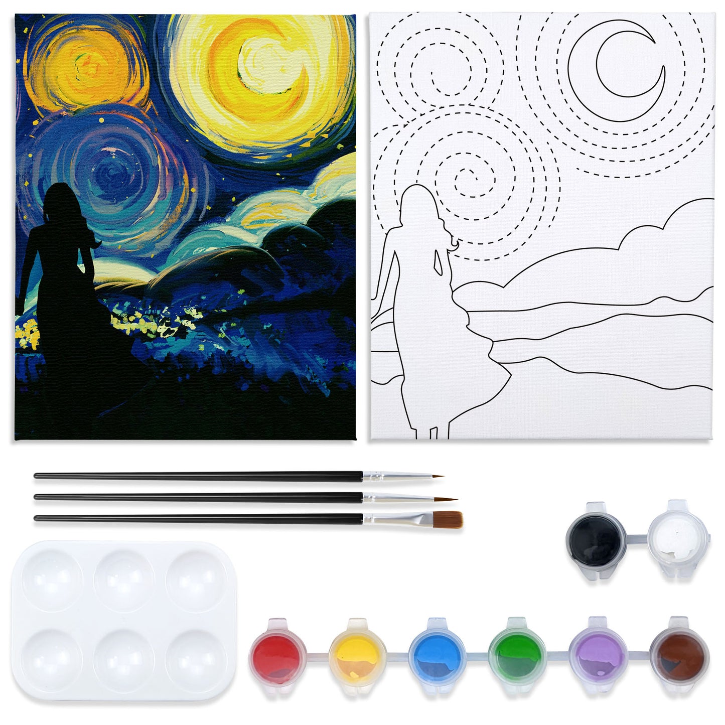 Starry Sky Couple Paint Party Kits Pre Drawn Canvas Paint and Sip for Adults