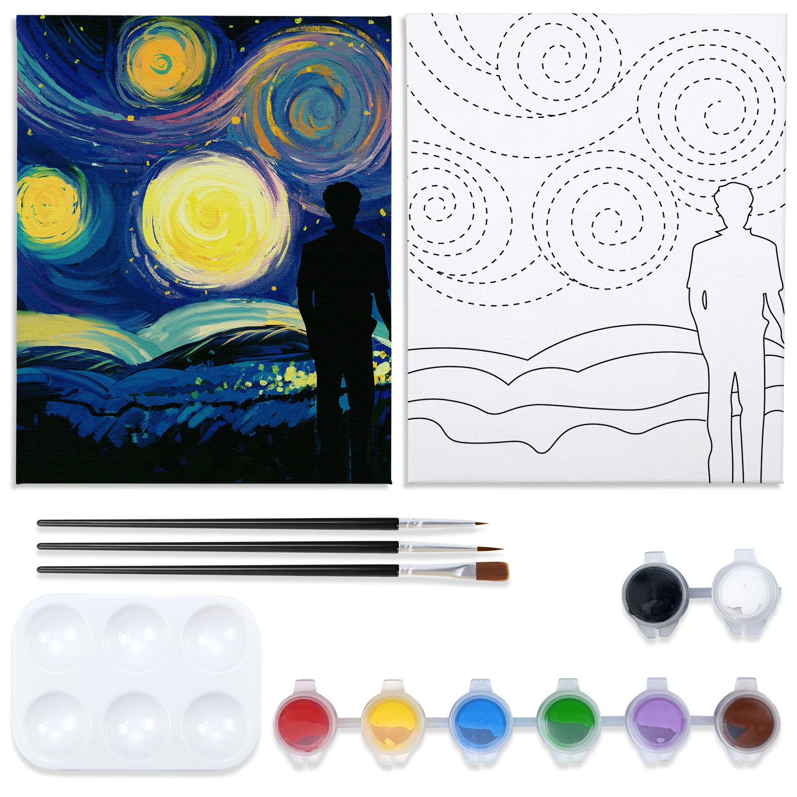 Starry Sky Couple Paint Party Kits Pre Drawn Canvas Paint and Sip for