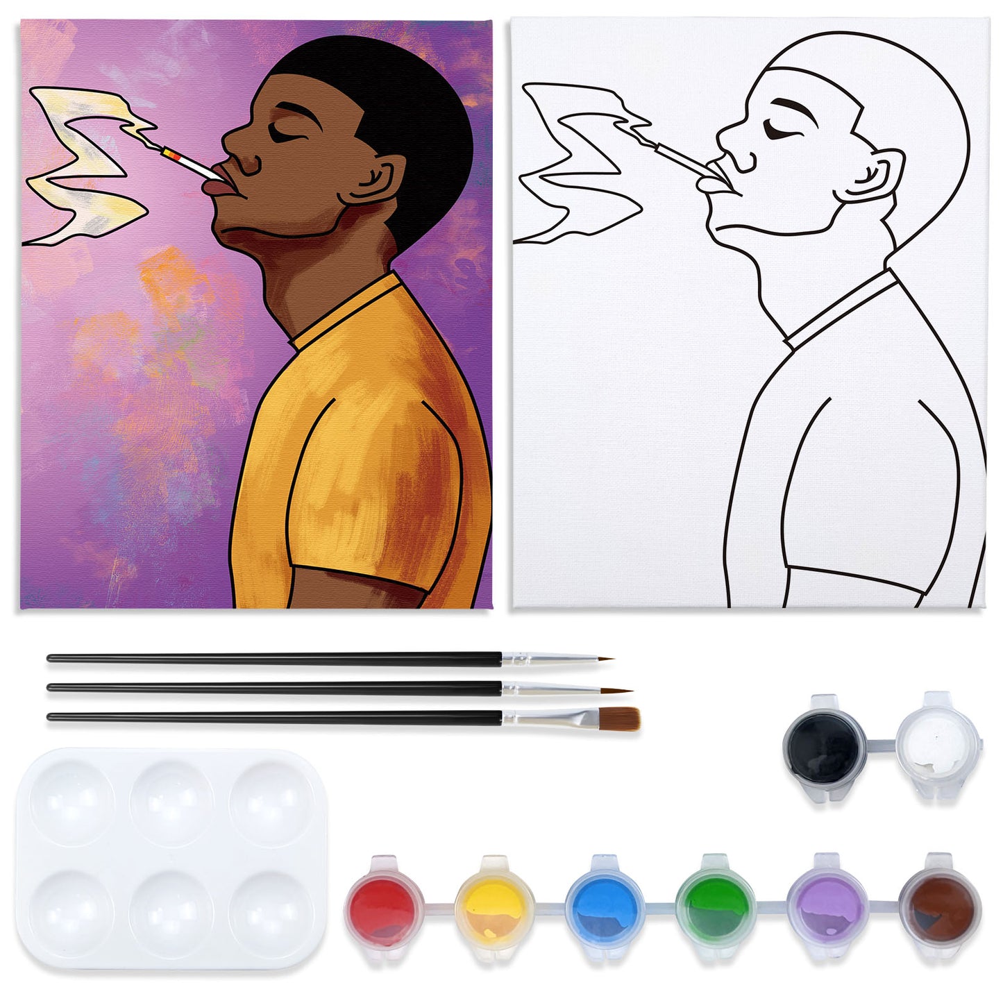 African American Boy Paint Party Kits Pre Drawn Canvas Paint and Sip for Adults