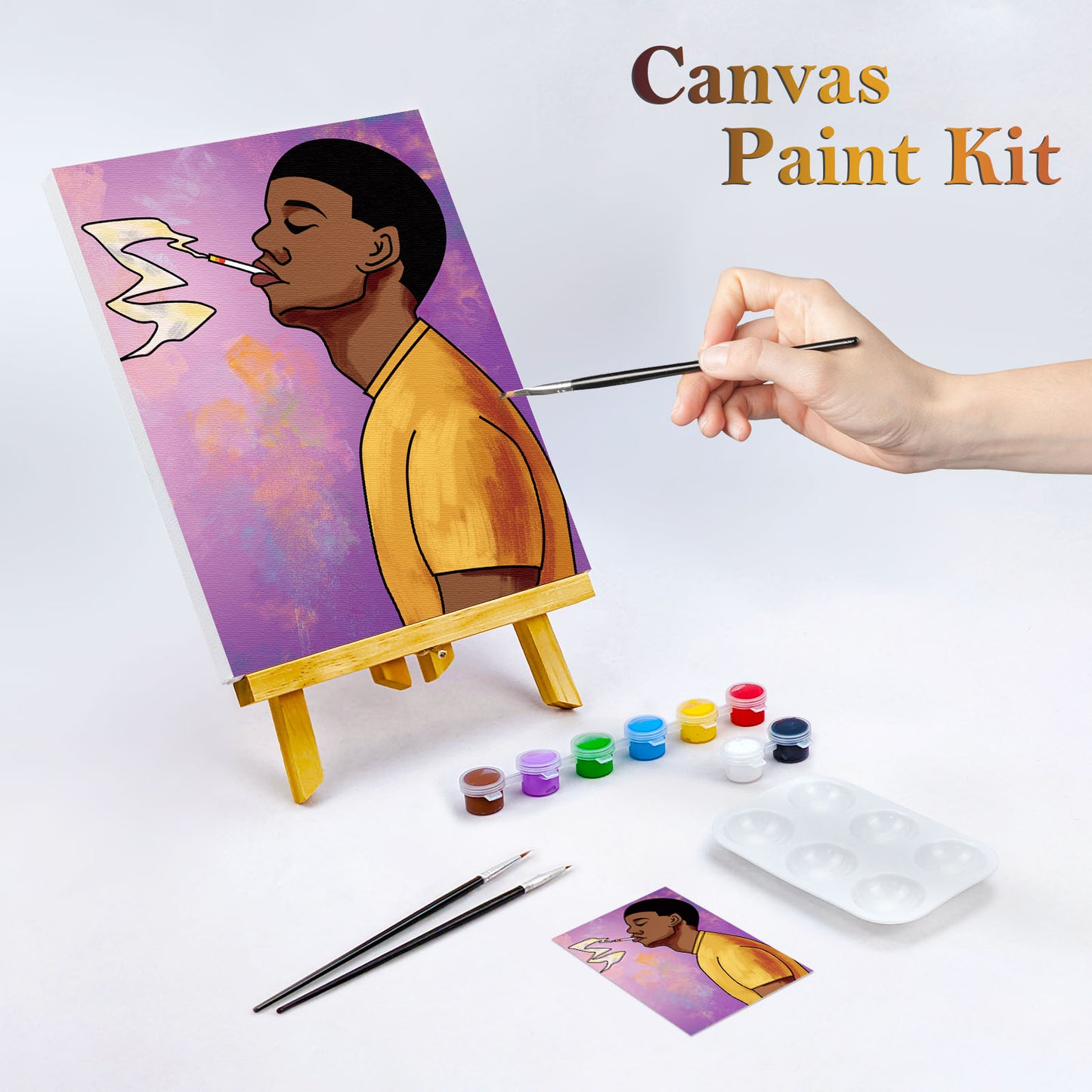 African American Boy Paint Party Kits Pre Drawn Canvas Paint and Sip for Adults