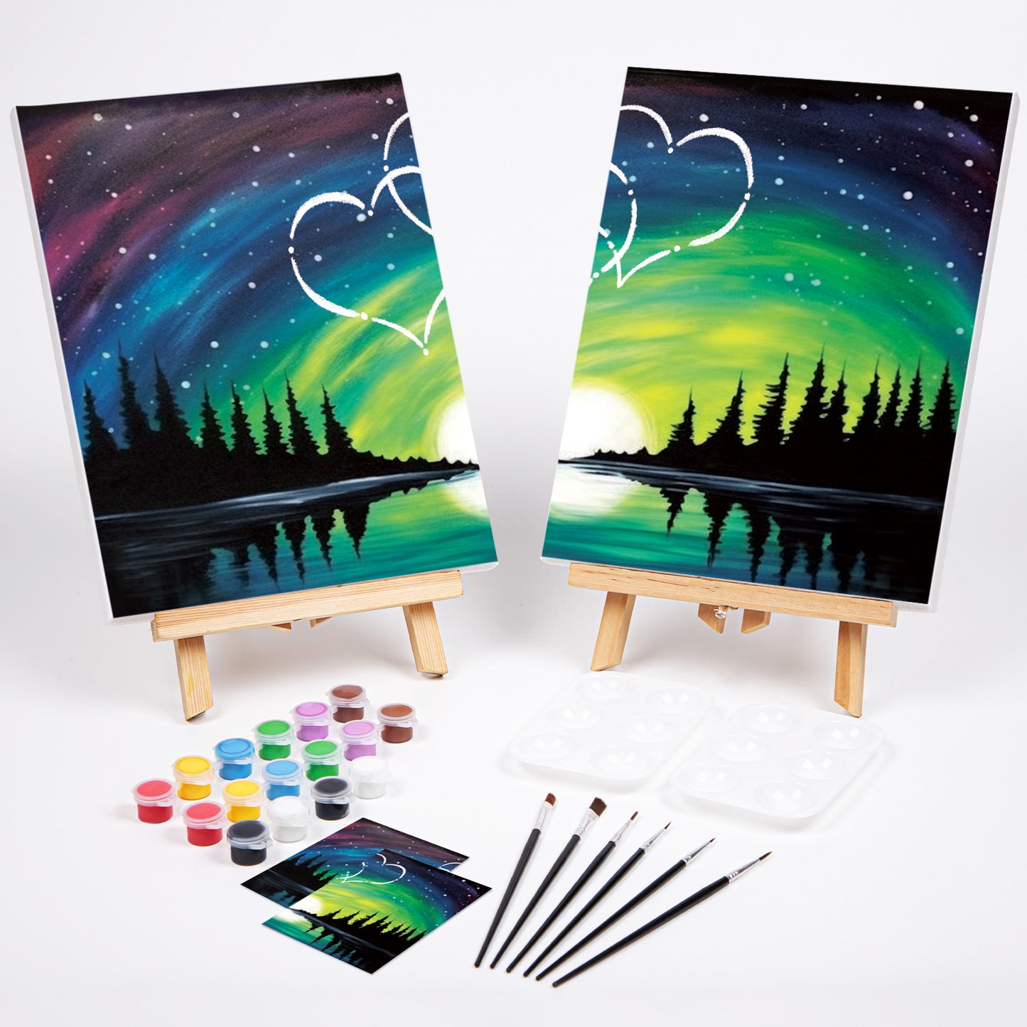 VOCHIC 2 Pack Sip and Paint Kit, Pre Drawn Canvas for Painting for Adults, Starry Sky Heart Couple Date Night Games, Outline Canvas Party Art Set, Paints Brushes Pallets Valentine (8x10)