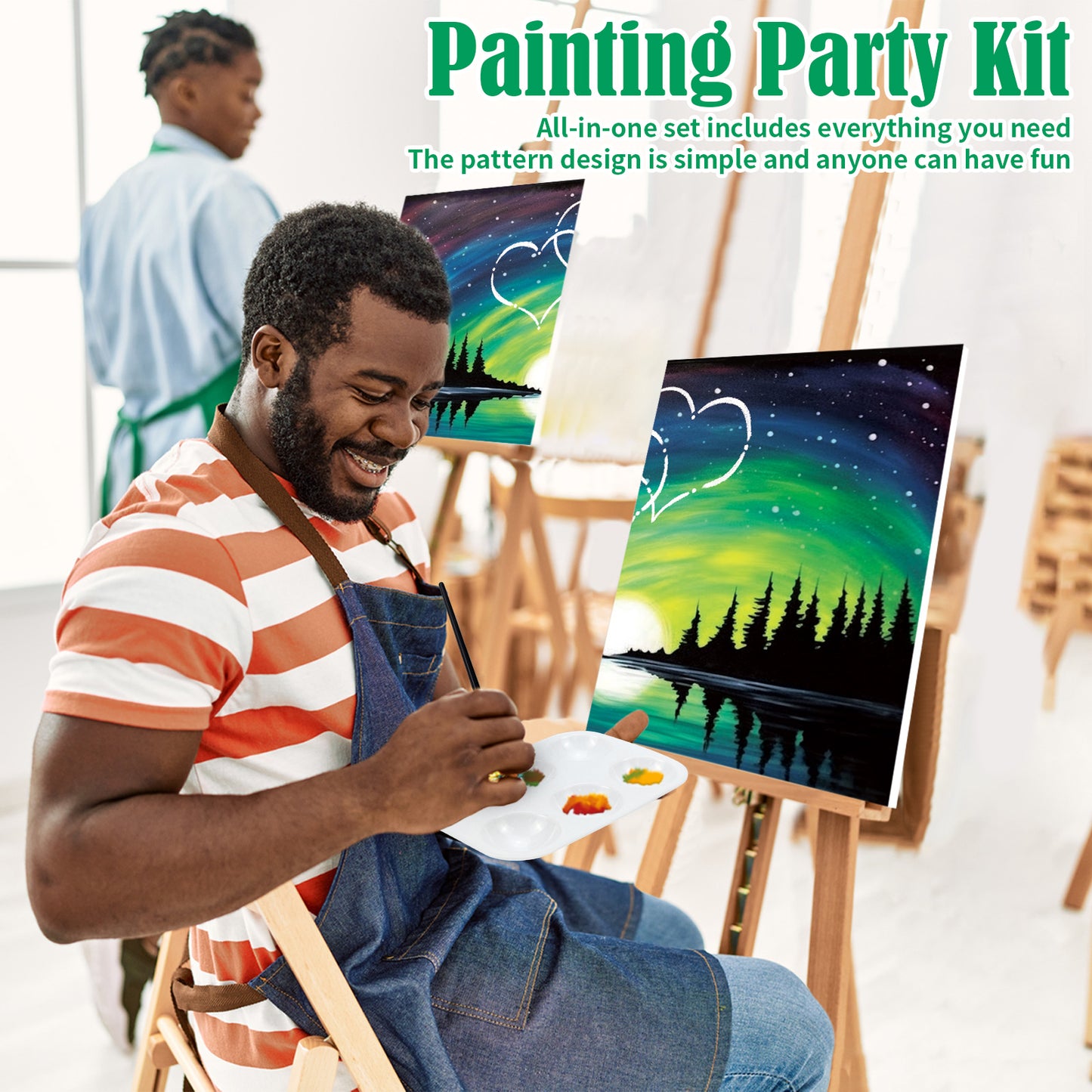VOCHIC 2 Pack Sip and Paint Kit, Pre Drawn Canvas for Painting for Adults, Starry Sky Heart Couple Date Night Games, Outline Canvas Party Art Set, Paints Brushes Pallets Valentine (8x10)