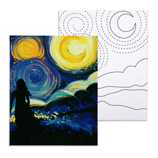 The Starry Sky Cat Paint Party Kits Pre Drawn Canvas Paint and Sip for