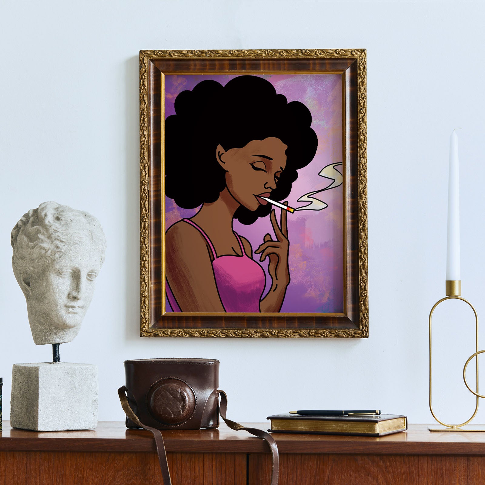Paint & Sip/ Pre Drawn/ DIY Paint Party/canvas/adult Painting/ Paint and  Sip at Home Kit Black Woman With Afro in White Dress 