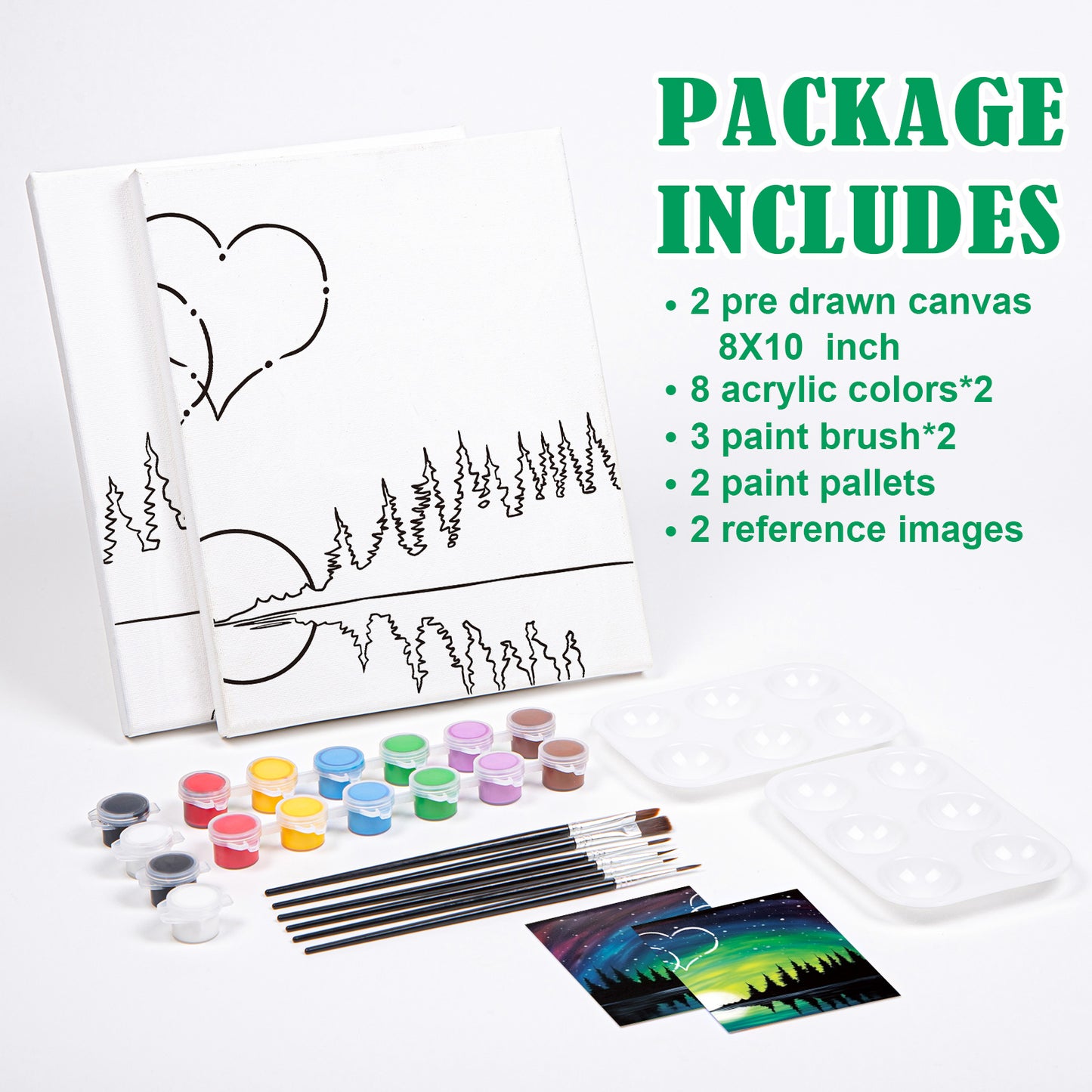 VOCHIC 2 Pack Sip and Paint Kit, Pre Drawn Canvas for Painting for Adults, Starry Sky Heart Couple Date Night Games, Outline Canvas Party Art Set, Paints Brushes Pallets Valentine (8x10)