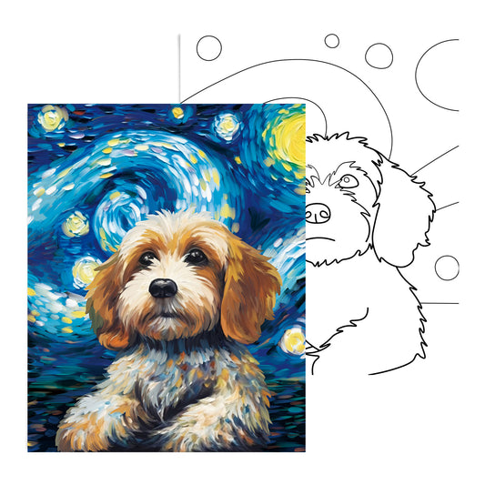 Starry Sky Puppy Paint Party Kits Pre Drawn Canvas Paint and Sip for Adults