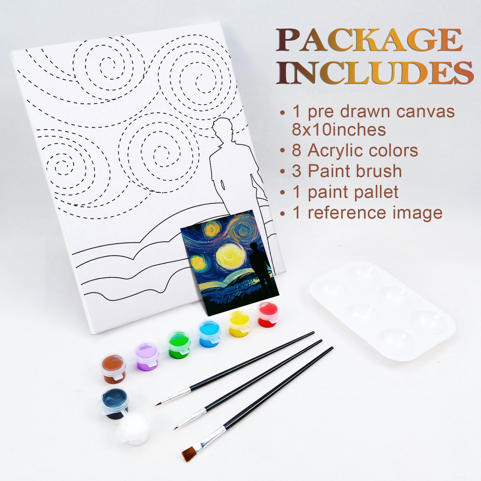  VOCHIC Canvas Painting Kit Pre Drawn Canvas for Painting for  Adults Party Kits Paint and Sip Party Supplies 8x10 Canvas to Paint 8  Acrylic Colors,3 Brush,1 Pallet Chic Girl Art Set 