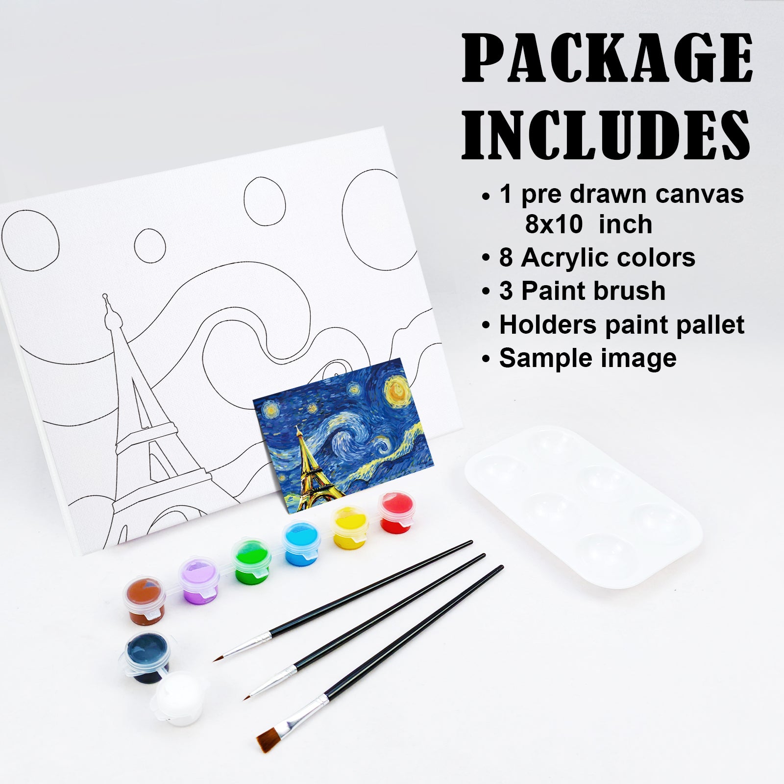 VOCHIC Pre Drawn Paint Canvas Kit for Painting for Adults, DIY Adult Sip  and Paint Party Favor,Elegant Lady Paint 8x10 Canvas, 8 Acrylic Colors,3